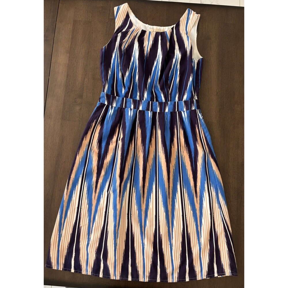 Banana Republic Blue Abstract Ikat Print Sleeveless Midi Dress Size 4